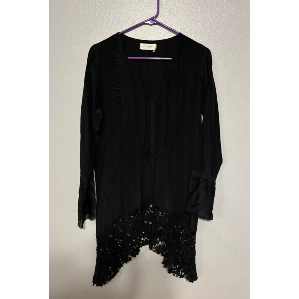 100% silk Women's Black Tunic with Lace Hem